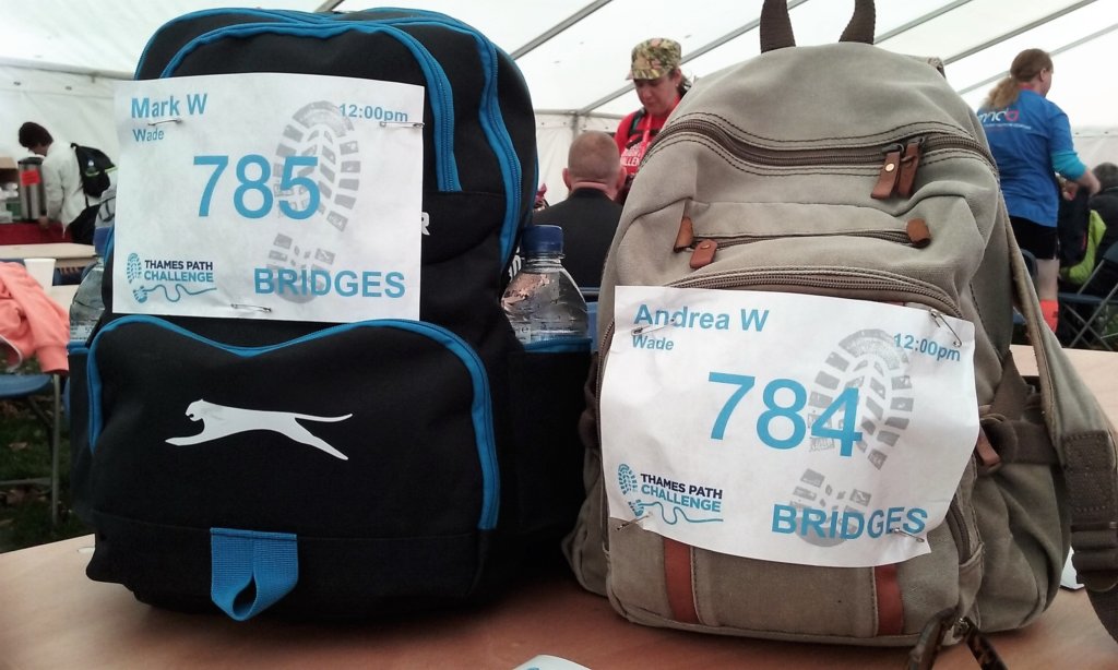 This photo shows our packs at the start of the Thames Bridges Walk