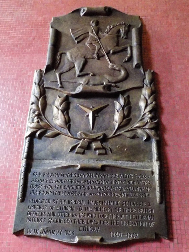 This photo shows a plaque dedicated to British soldiers in the Holy Trinity Cathedral