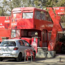 This photo shows a converted London bus in the grounds of the Ethnological Museum, Addis Ababa