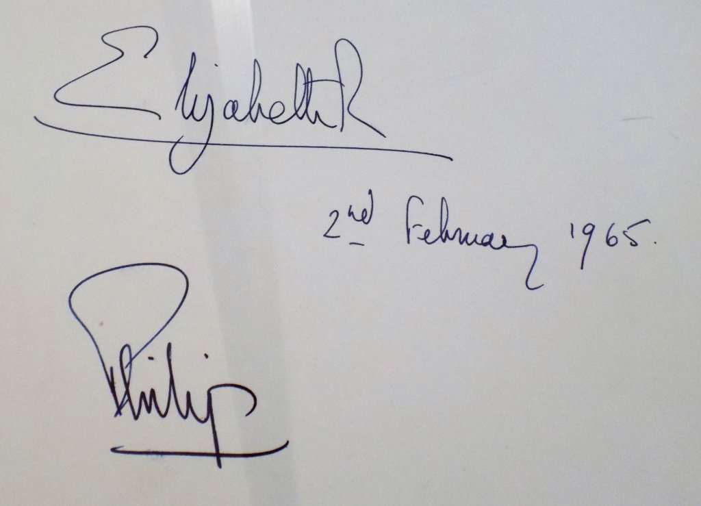This photo shows a page from the visitor's book at the Ethnological Museum, Addis Ababa with the signatures of the Queen and Prince Philip