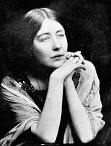 This photo shows Sylvia Pankhurst looking thoughtful with her chin resting on her hands