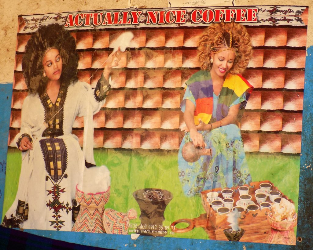 This photo shows a poster advertising coffee in Ethiopia