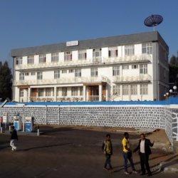 This photo shows the outside of the hotel we stayed in Debre Markos