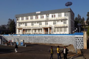 This photo shows the outside of the hotel we stayed in Debre Markos