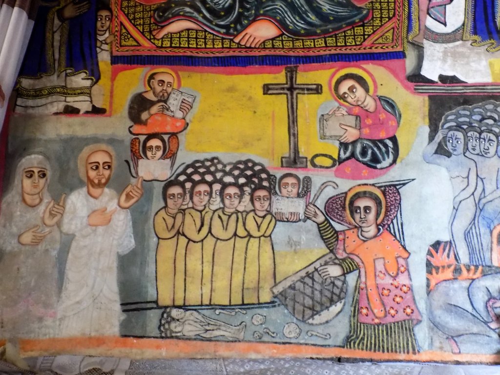 This photo shows one of the vivid paintings inside Bete Maryam Church