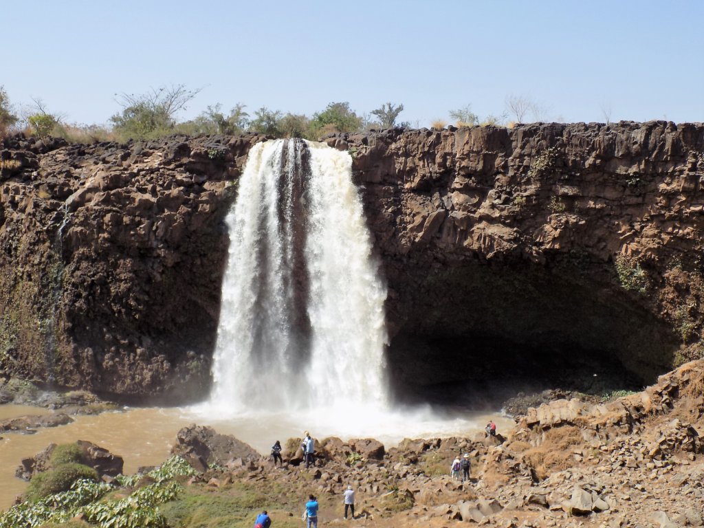 This photo shows a close-up of the main cascade of the Blue Nile Falls