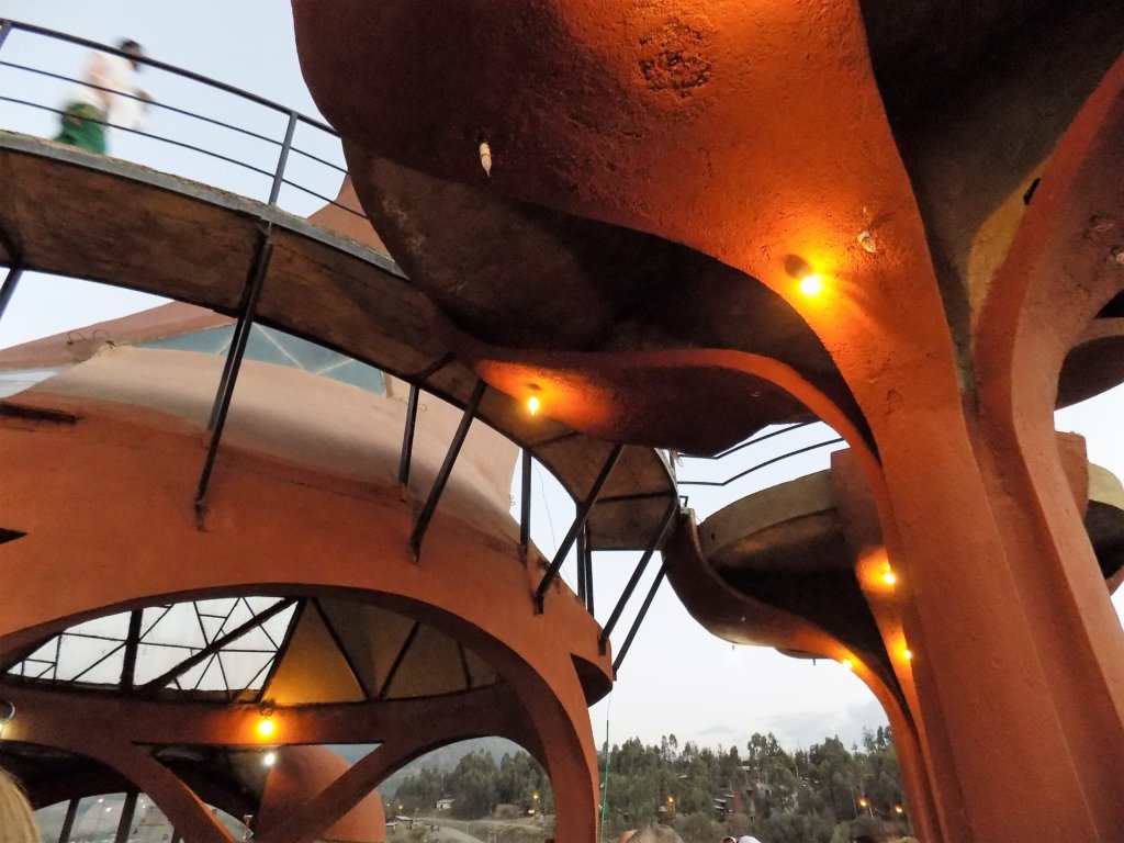 This photo shows the concrete pods where diners can sit