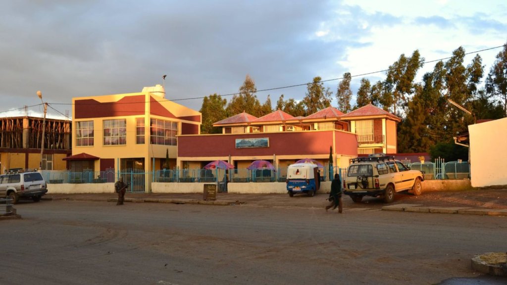 This photo shows the front of the Simien Park Hotel