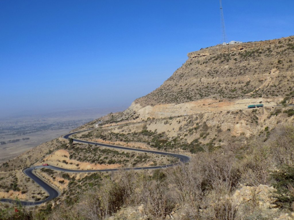 This photo shows the road from Mekele to Wukro with its spectacular hairpin bends