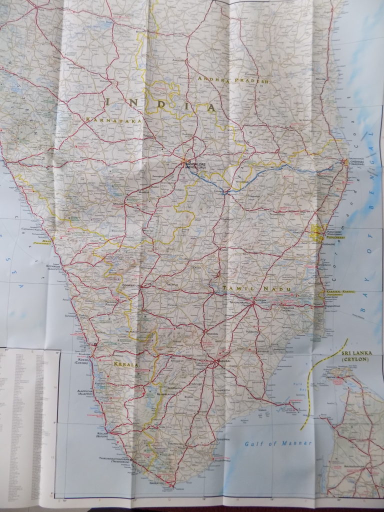 This photo shows a map of the southern half of India