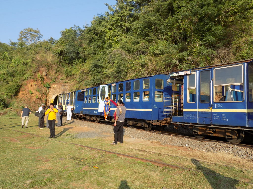 This photo shows our train in glorious royal blue stopped mid-stations so that we could take a picture