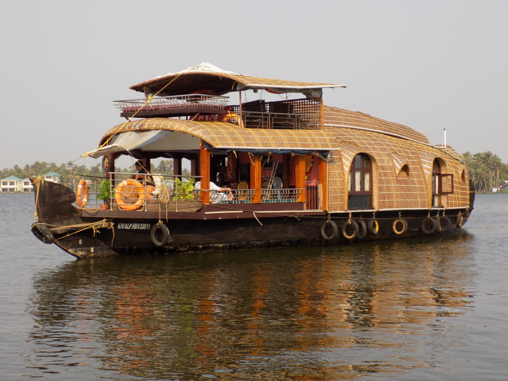 This photo shows an elaborate houseboat