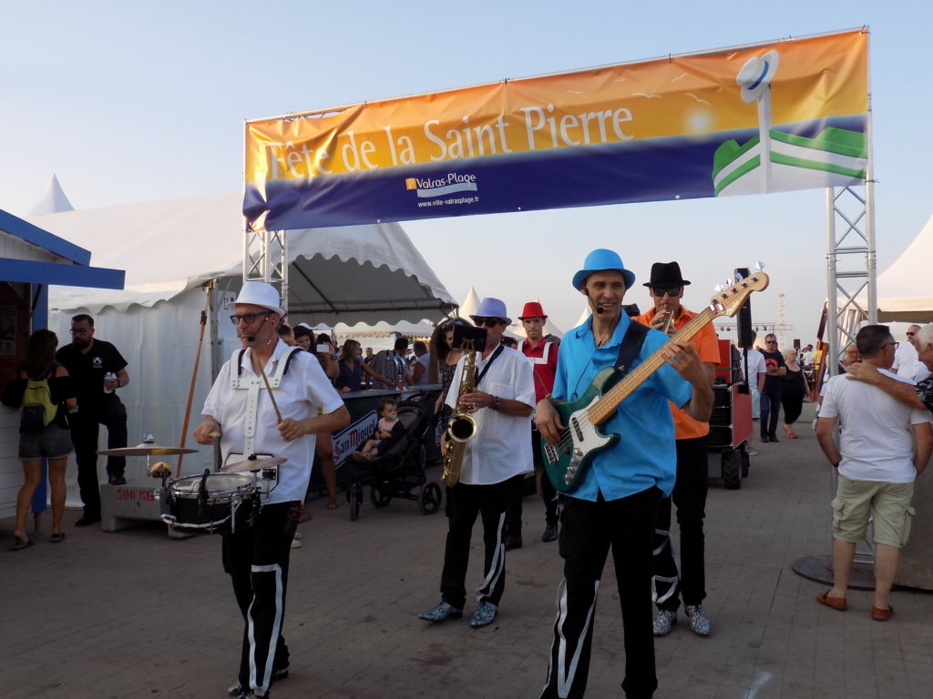 This photo shows a group of musicians performing at the St Pierre Festival