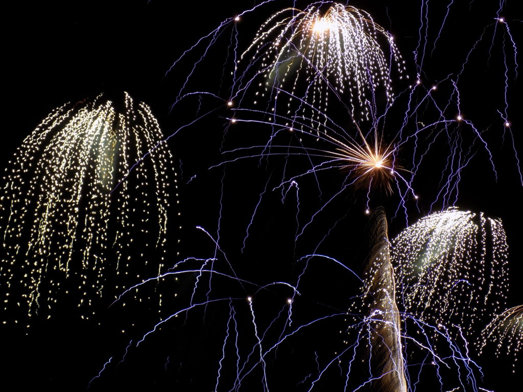 This photo shows fireworks at the St Pierre Festival
