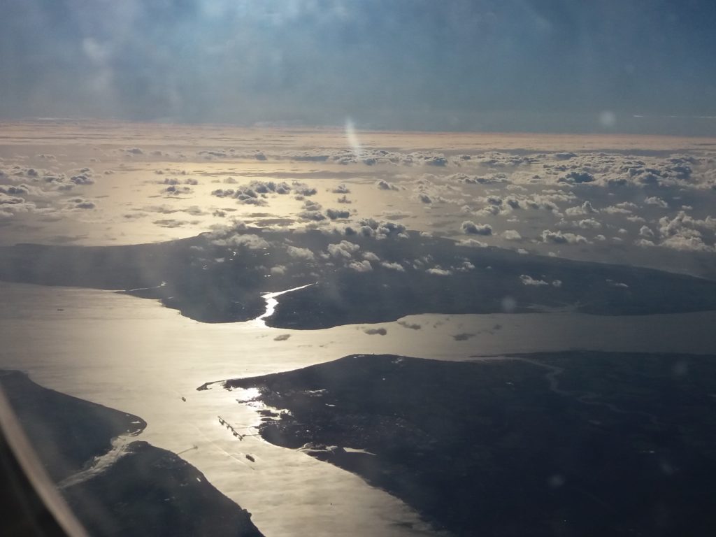 This image clearly shows the whole of the Isle of Wight, taken from the plane en route from Gatwick to Port of Spain, Trinidad.