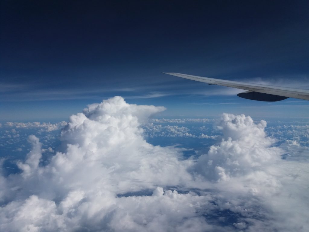 This image shows stunning cloud formations, taken from the window on our flight from Gatwick to Port of Spain, Trinidad