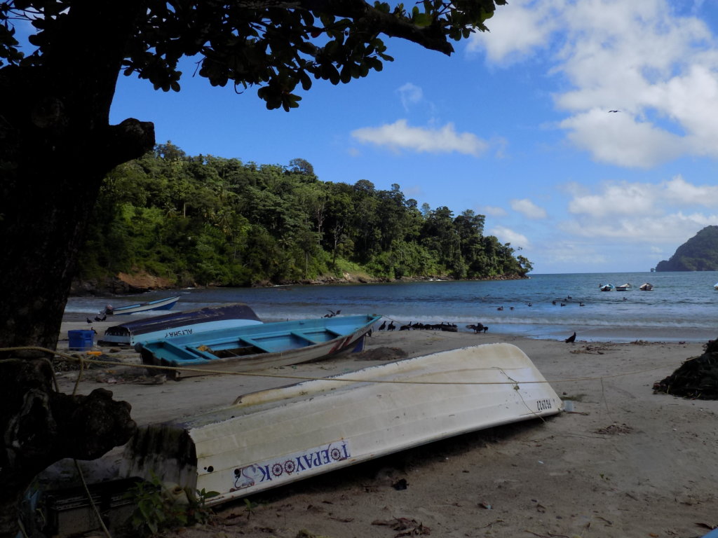 This picture shows an upturned fishing boat on Maracas Beach, Trinidad