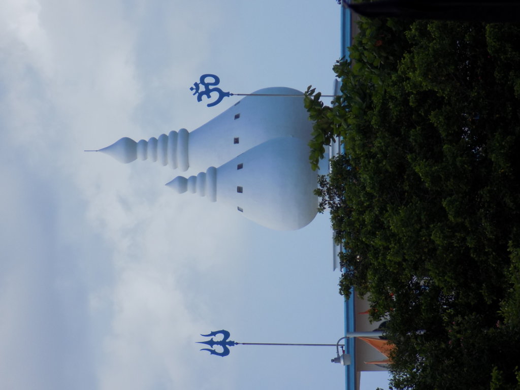 This picture shows the distinctive onion-shaped domes, the first thing you see as you approach Waterloo Temple in the Sea