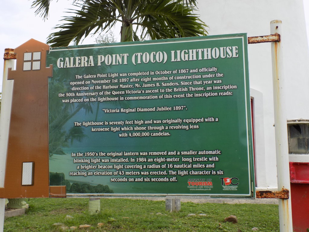 This photo shows the information board at Galera Point lighthouse. There are inaccuracies in dates within the description. 