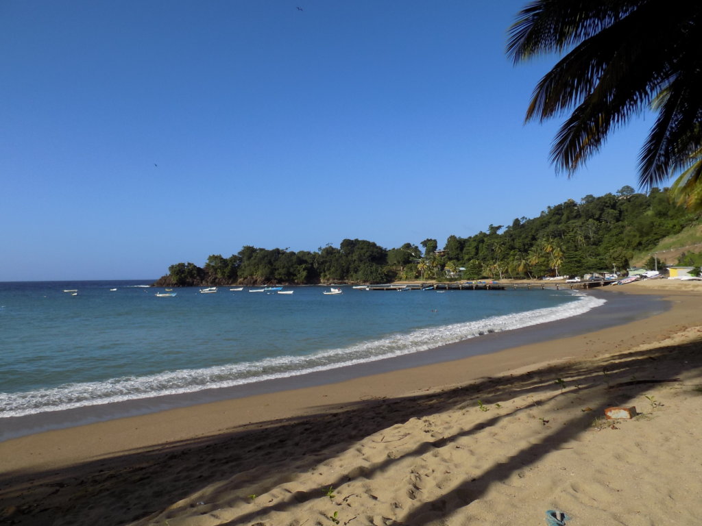 This photo shows the white sandy beach at Parlatuvier Bay, Tobago