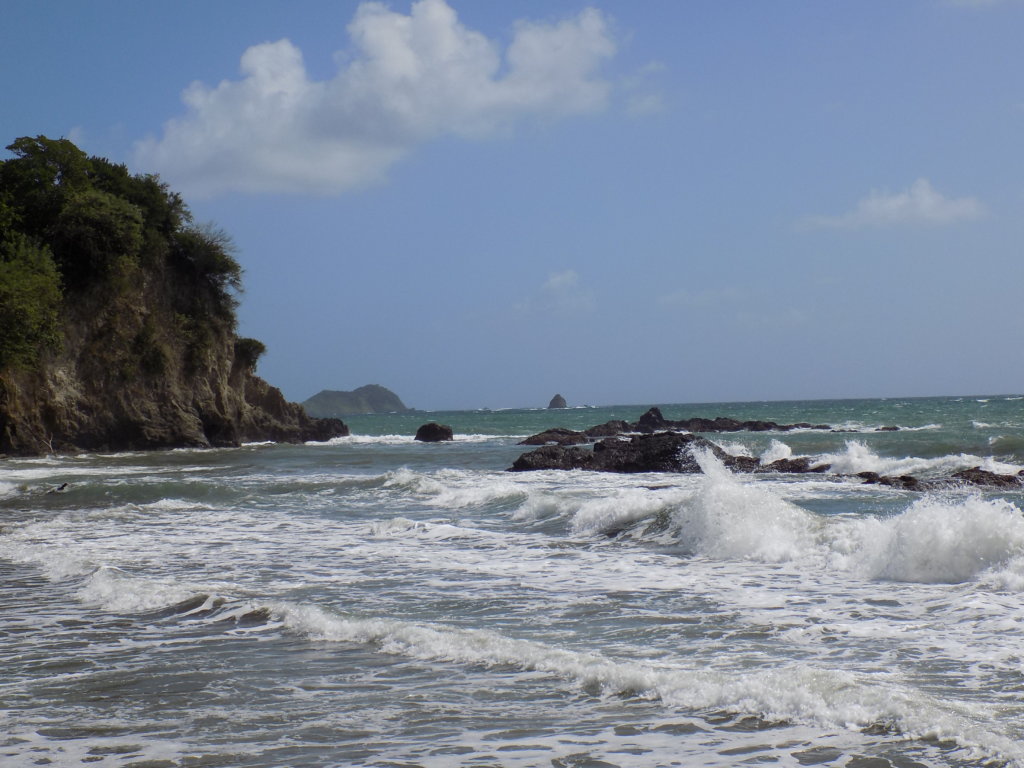 This photo shows waves crashing onto the shore on Tobago's Atlantic coast