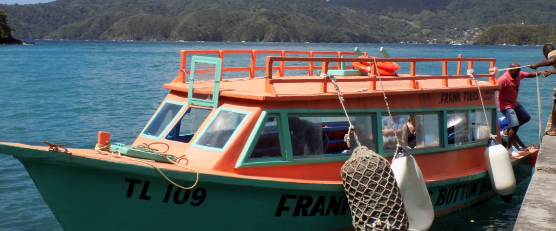 This photo shows our glass-bottomed boat that we went on to little Tobago