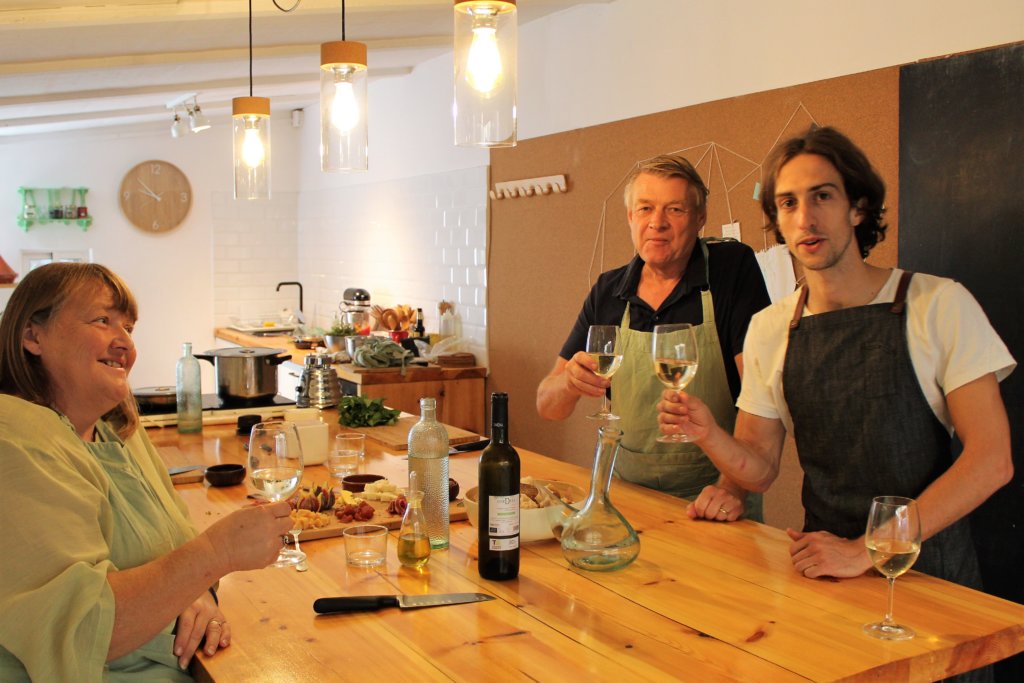This photo shows mark, Alberto and myself enjoying the tasting board and a drop of wine