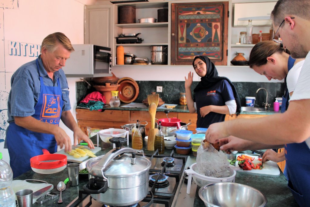 This picture shows us prepping vegetables 