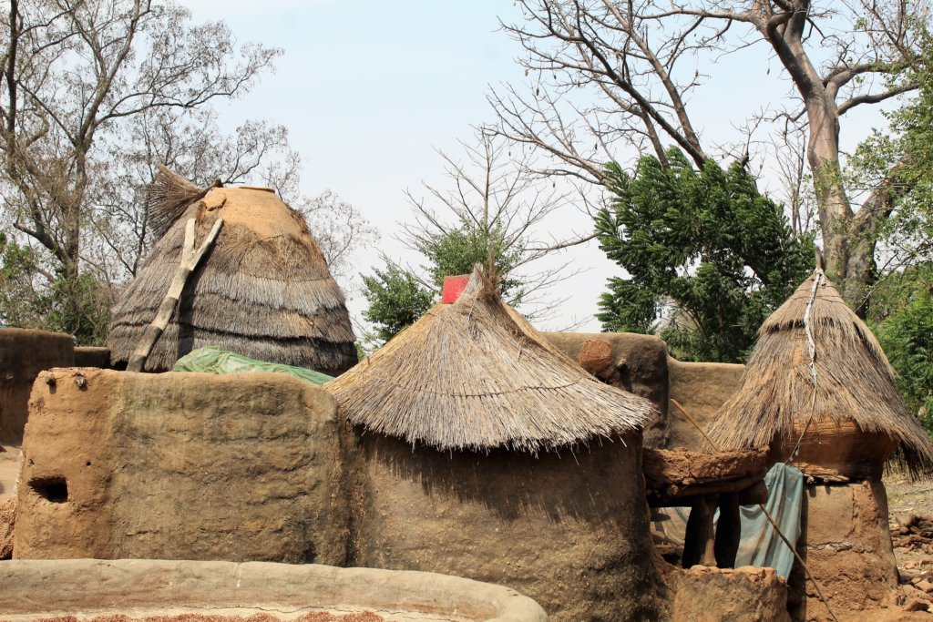 This picture shows the view of the towers on the main terrace of a tata somba