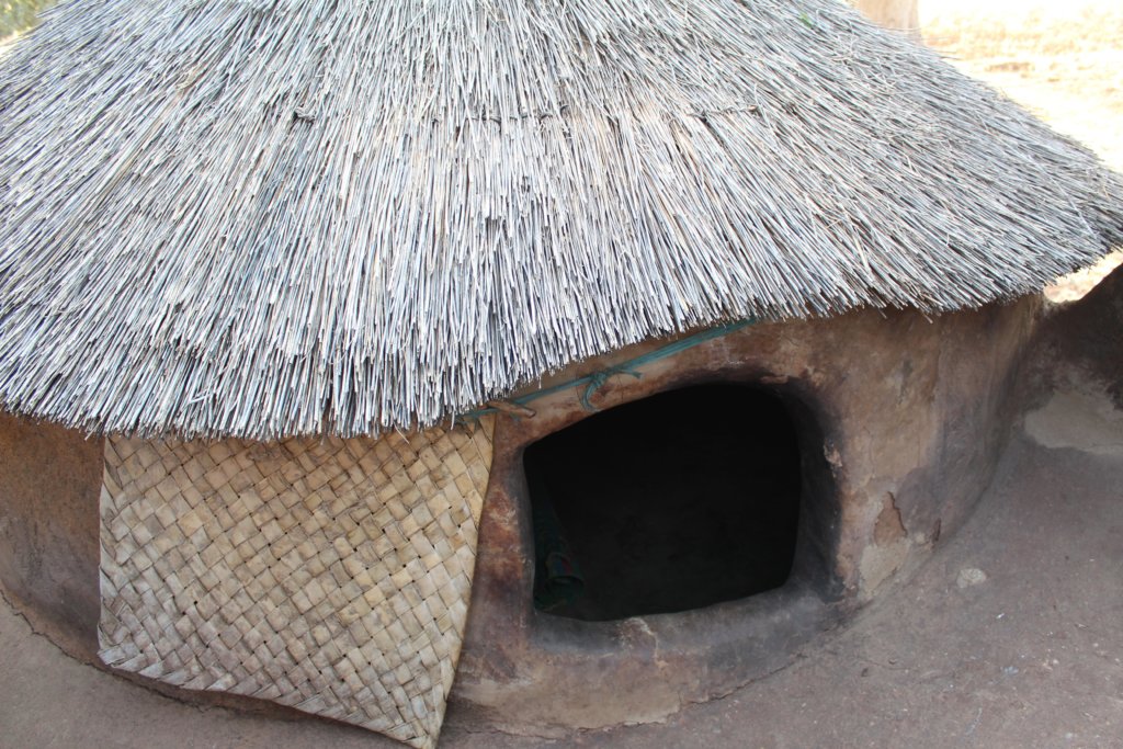 This picture shows a low hut on the main terrace of a tata somba