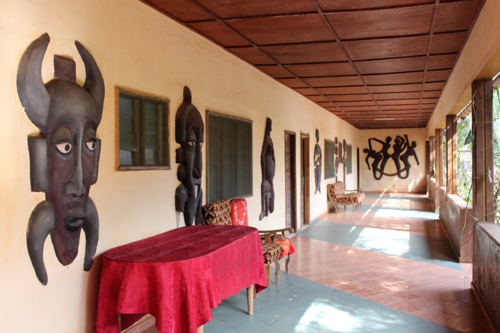 This photo shows carvings mounted on the walls of our hotel