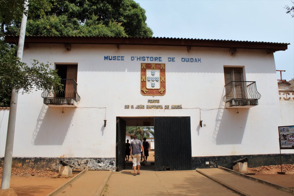 This photo shows the entrance to Ouidah Museum