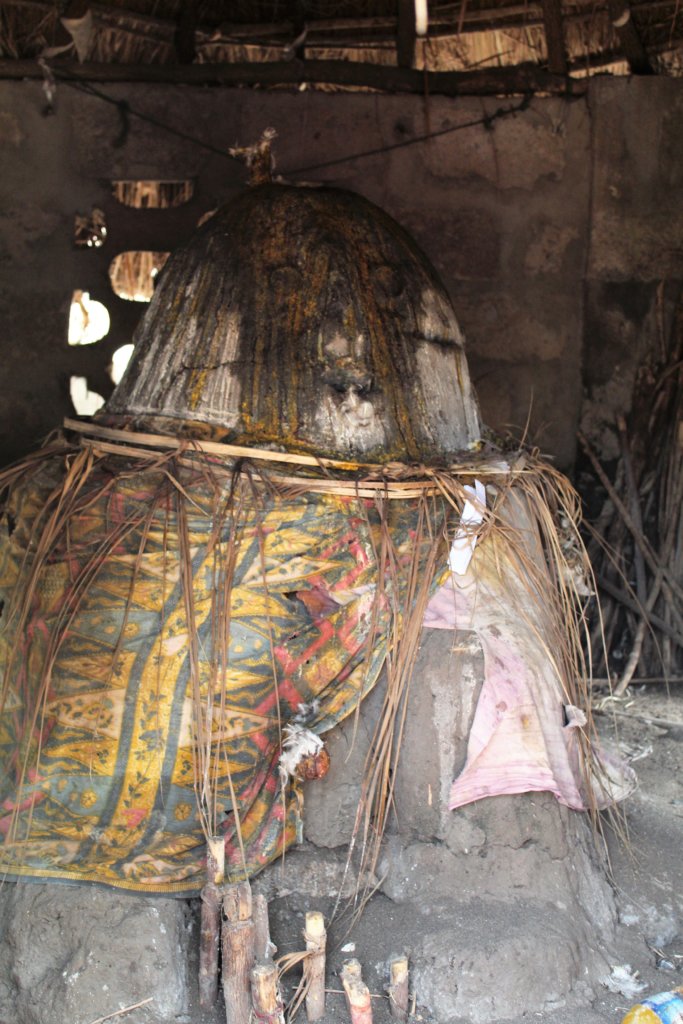 This photo shows a shrine wrapped in cotton