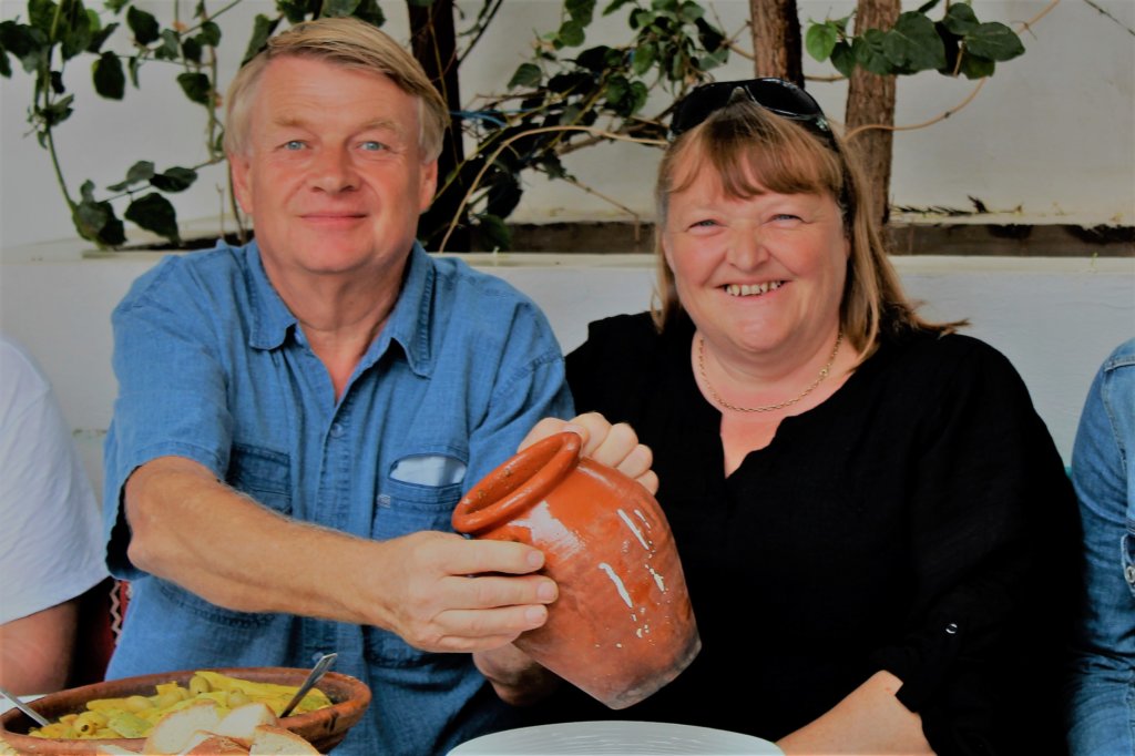 This photo shows Andrea and Mark of Happy Days Travel having lunch in Marrakech