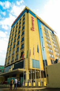 This photo shows the outside of the Ramada Addis hotel