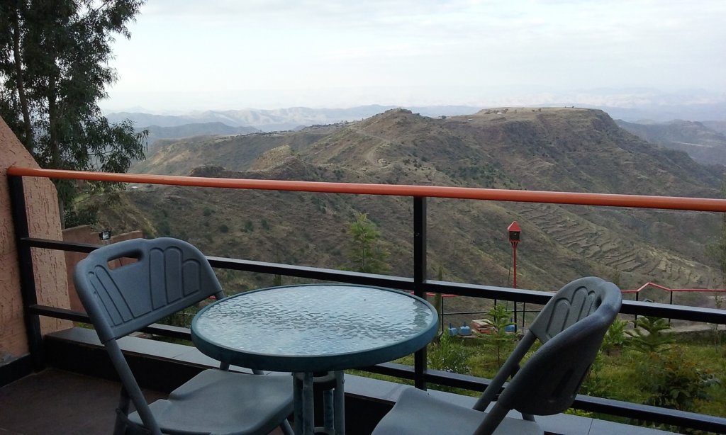 This photo shows the view from our balcony of the mountains surrounding Lalibela