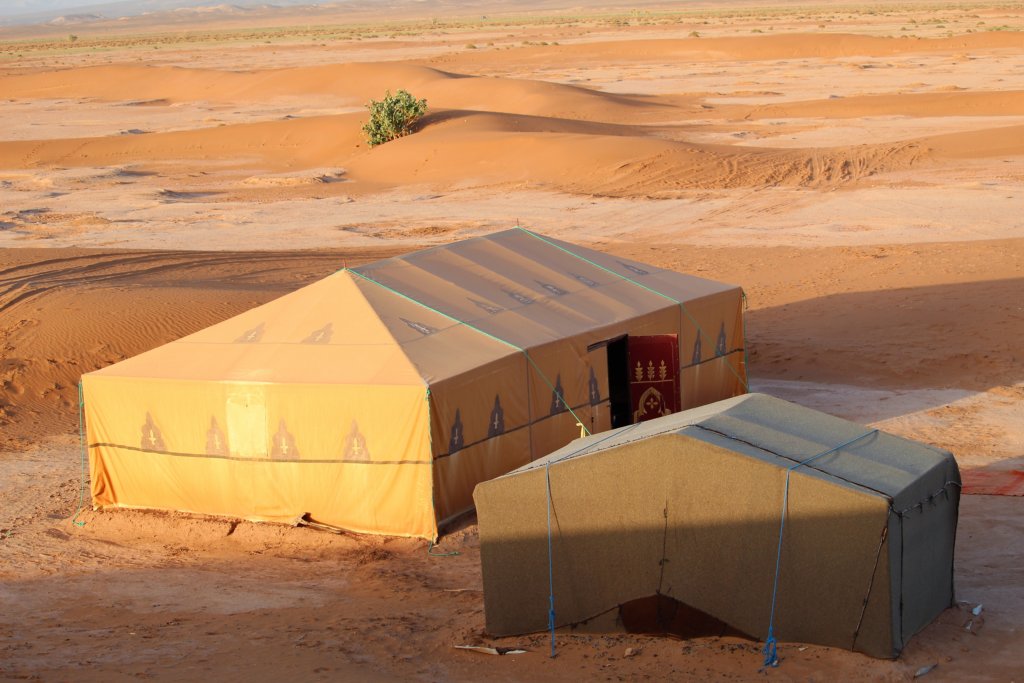 This photo shows our tent and the dining tent as the sun went down over our Sahara camp