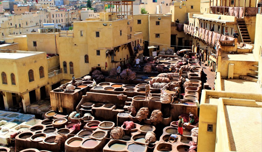 This photo looks down on the ancient dyeing pits