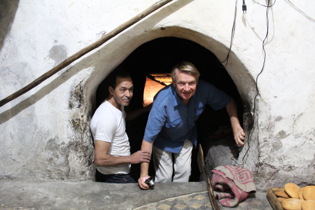 This photo shows Mark climbing out of the bread oven!