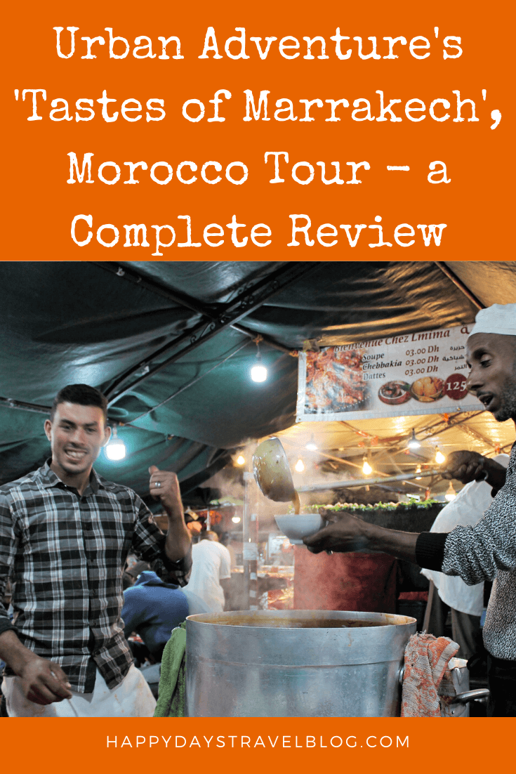 Are you planning a visit to Marrakech, Morocco? One of the best things to do in the city is a food tour. Read this post for my complete review of Urban Adventure's 'Tastes of Marrakech'. Sample doughnuts, olives, lamb, cookies, spicy soup, and much more. #africa #morocco #foodtour #marrakech