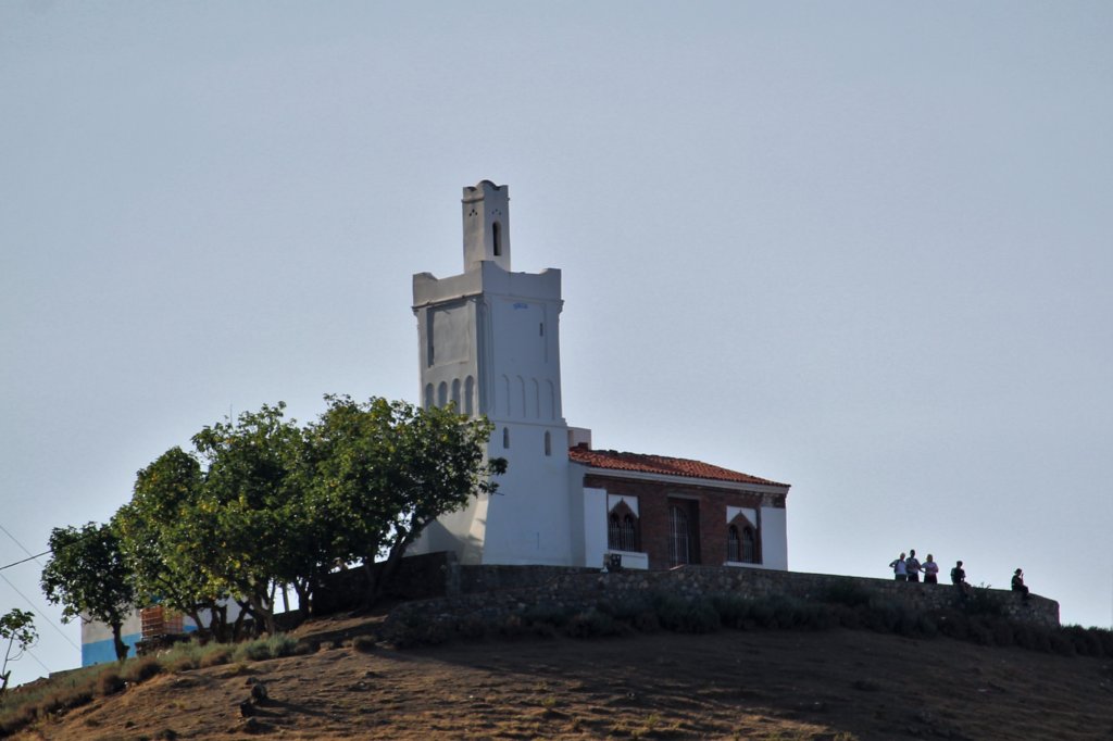 This photo shows the mosque sitting atop the hill overlooking Chefchaouen