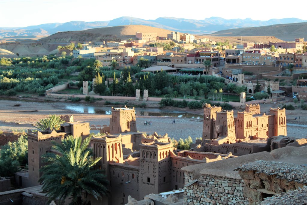 This photo shows the towers and turrets of the kasbah at Ait Benhaddou