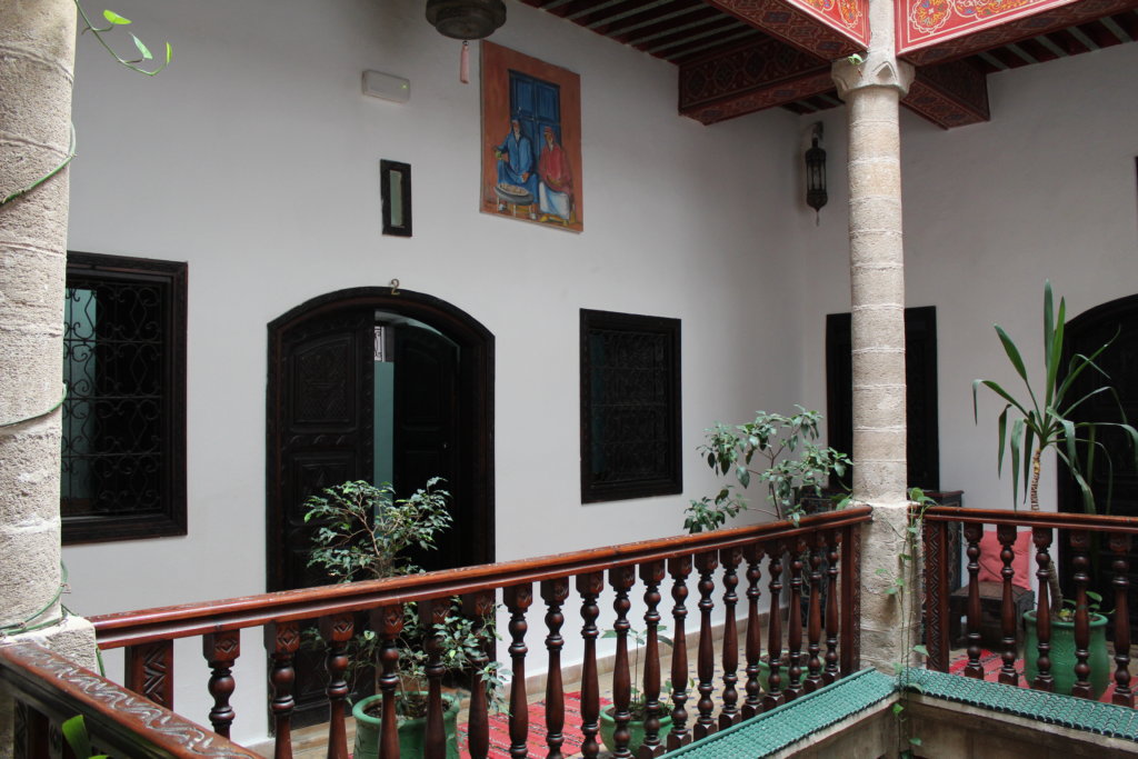 This photo shows the inner courtyard of our riad with its wooden balustrade