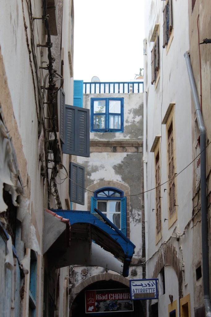 This photo shows the narrow street where our riad was