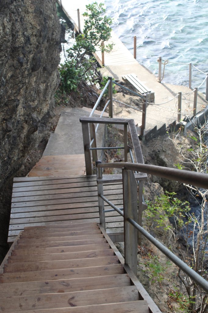 This photo shows several steep flights of steps