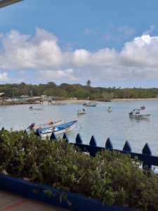 This photo shows the view across Buccoo Bay from the restaurant