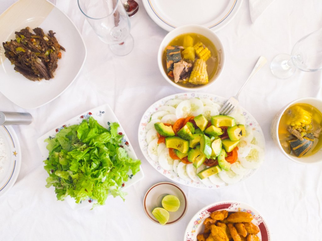 This photo shows a selection of ingredients used in a Cuban cooking class