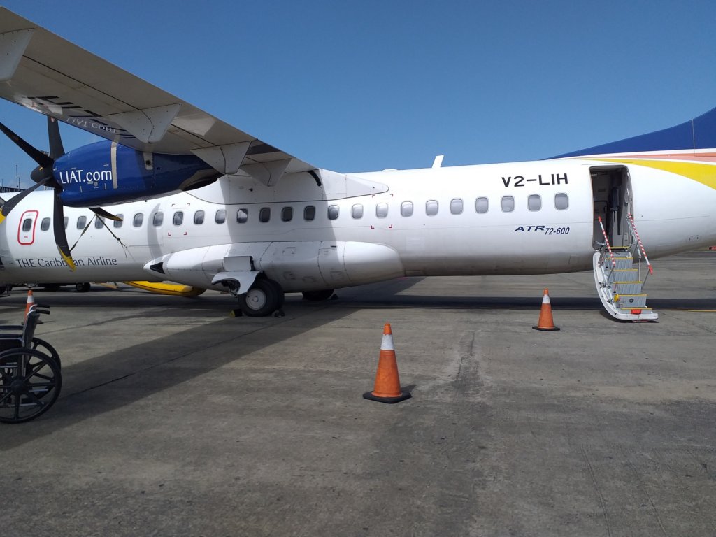 This photo shows our prop plane on the tarmac in Tobago