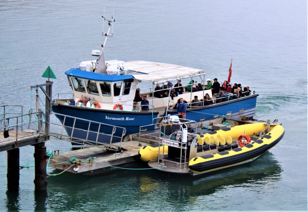 This photo shows the cruiser and the speedboat that take tourists out to view The Needles