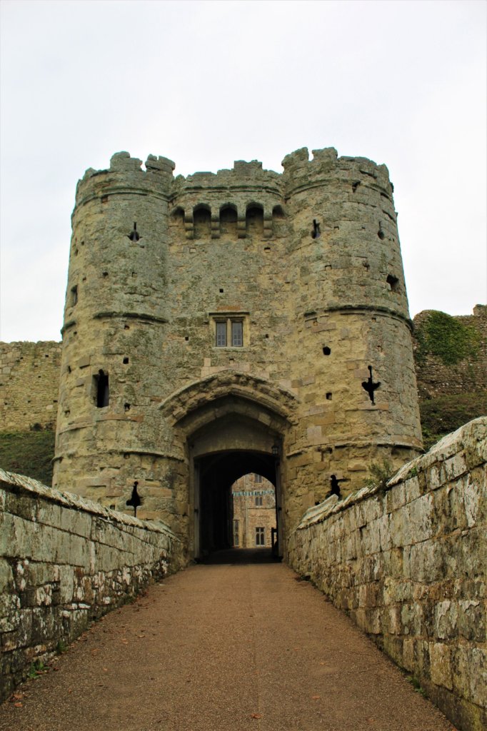 This photo shows the impressive stone entrance to the castle